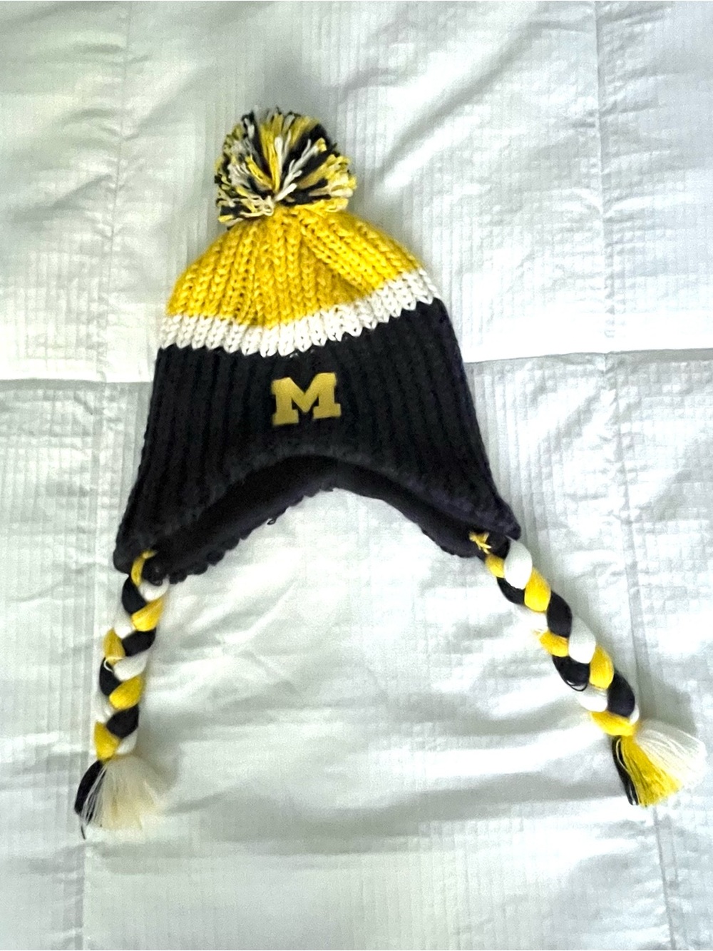 NCAA University of Michigan Wolverines Knit Earflap Tassel Beanie Hat